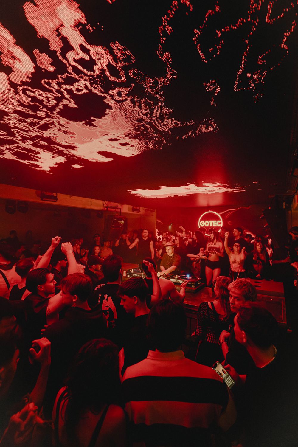 Crowd in front of the GOTEC sign